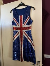 I Love Fancy Dress Sequin Union Jack Dress Size S UK 10 12
