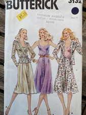 Butterick Sewing Pattern 3132 Misses' Jacket Camisole Skirt Size 8 Unused 80's