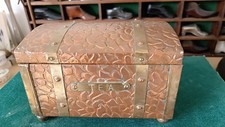 ANTIQUE VINTAGE COPPER BRASS TEA CADDY BOX WOOD TIN LINED CHEST HAMMERED EFFECT
