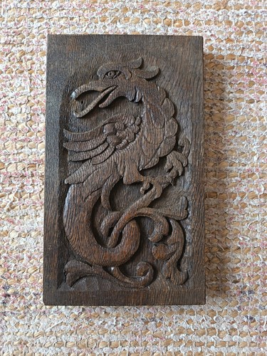 Antique carved oak mythical - antique,
