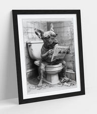 FUNNY DOG ON TOILET B&W
