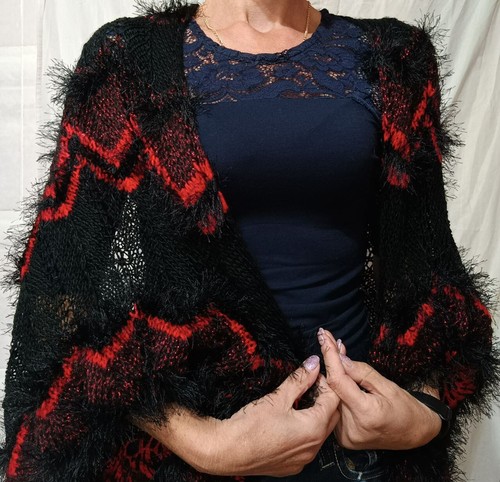 Handmade black red mohair - black,