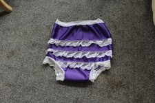 adult baby, sissy,  purple satin pants , nappy cover