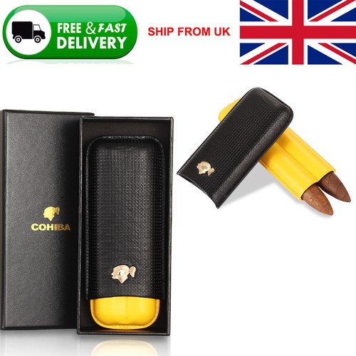 Yellow leather 2ct cigar case - yellow,