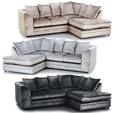Corner sofa l shape Crushed Velvet cushion 3 2 1  sofa set Black Silver Mink
