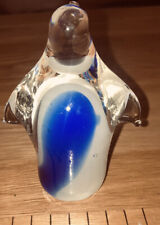 Large Emperor Penguin Glass Paperweight 4inch Figurine Murano Blue White Clear