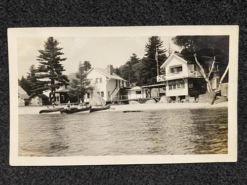 Cabin houses lake - lake, canoe