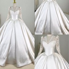 Vintage Wedding Dresses with Lace Long Sleeves Satin Jackets A Line Bridal Gowns