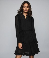 Reiss Justina Victorian Gothic Style Ruffle Mini Semi Sheer Dress 10 New RRP£235