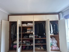 Four-Door Wardrobe in Solid Italian Cherry, White & Natural-Wood Finish