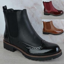 WOMENS LADIES SLIP ON FLAT LOW BLOCK HEEL CHELSEA BROGUE ANKLE BOOTS SHOES SIZE
