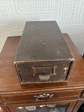 Vintage Brown Wooden Card Index Cabinet Box, Desktop Card Drawer & Index Cards