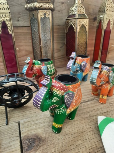 Wooden elephant tea light - tea,