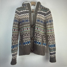 Fab! Cambridge Dry Goods Lambswool Hoodie Cardigan Fair Isle Nordic Aztec - M-L