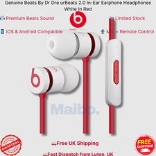 Genuine Beats urBeats 2.0 In-Ear Headphones – White Red – Mic – UK Stock
