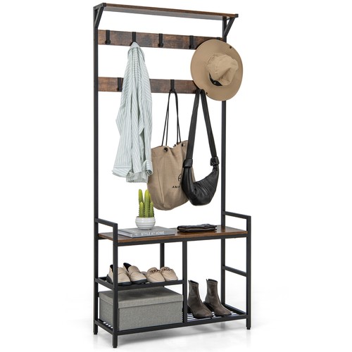 Industrial coat rack with shoe - rack,