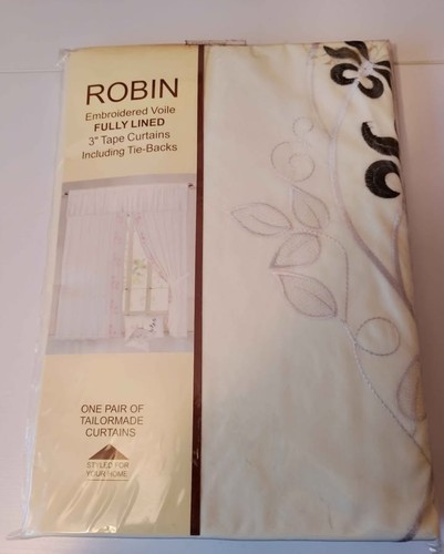 Pair voile embroidered ivory - pair,