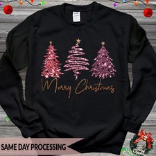 Merry Xmas Tree Sweater, Glitter Sparkly Xmas Tree Jumper, Pink Tree Sweater2475