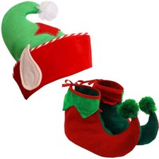 ELF HAT BOOTS CHRISTMAS FANCY DRESS COSTUME ADULT PIXIE GNOME SECRET SANTA 