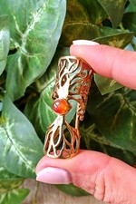 Dreadlock Cuff Gold Brass Bead with Red Carnelian Crystal for Hair Braid