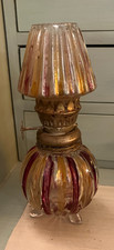 Vintage Ruby And Clear  Glass Mini Oil Lamp With Shade And Brass Fittings. (26)