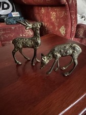 A Rare Set of Mid Century Solid Brass Stag and Calf  Figurines