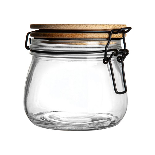 Glass storage jar - with, wooden