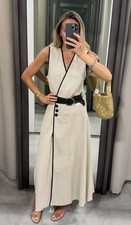 ZARA CONTRAST LINEN BLEND MIDI