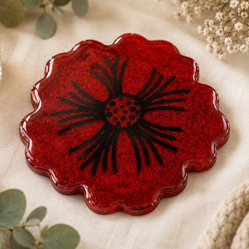 Resin poppy shaped - shaped, coaster