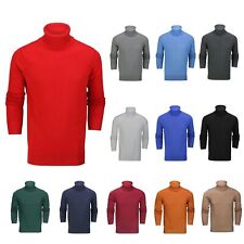 Mens Roll Neck Jumper Soft Cotton Fine Knitted High Turtle Polo Pullover Top