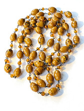 vintage Art Deco brown  glass beads on wires 38" long