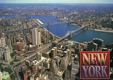 Aerial View of East River, New York City, Brooklyn and Manhattan Bridge Postcard