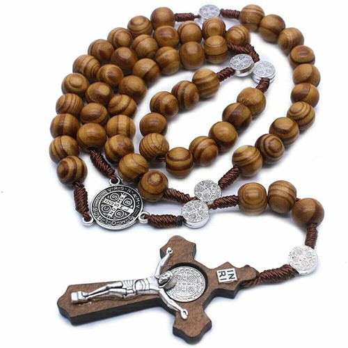 Wooden rosary necklace brown - wooden,