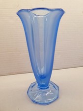 ART DECO WALTHER & SOHNE COBOLT BLUE GLASS VASE FROSTED PANELS.