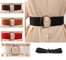 Women's Belt Stretch Elastic Wide Ladies Dress Waistband Ring Metal Buckle UK