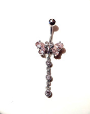9k 9ct White Gold Pink CZ Butterfly Belly Bar 10mm 3.2 Grams NEW RARE