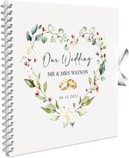 Personalised Large Wedding Heart Floral Rings Scrapbook Photo Album 20cm x 20cm
