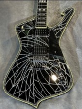 Black Cracked Mirror Paul Stanley Electric Guitar Abalone and Cream Body binding