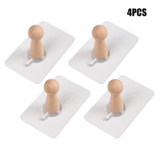 Wooden Hat Coat Cap Pegs Wall Stick Adhesive Hooks Hanger Door Wardrobe Cabinet