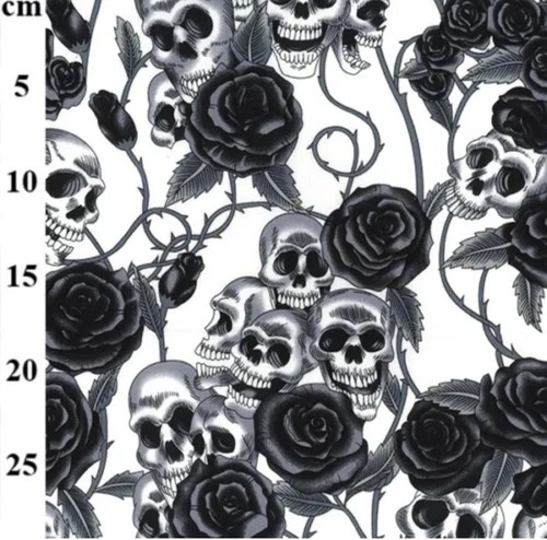 Cotton fabric skulls black - -,