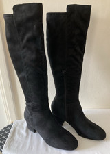 Womens George At Asda Black Faux Suede Knee High Block Heel Boots Size UK 5