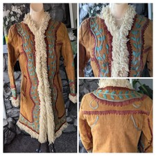 Penny Lane Coat True Vtg 60/70s Afghan Shaggy Floral Embroidered Sheepskin XS/S