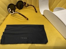 PRADA Black Round Sunglasses Minimal Baroque White Swirl Bridge
