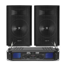 Vonyx SL10 10" Passive DJ PA Speakers + 500W Amplifier for Parties