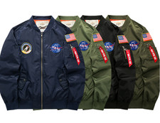 NEW MENS EMBROIDERED NASA JACKET MILITARY ARMY FLIGHT BOMBER JACKET