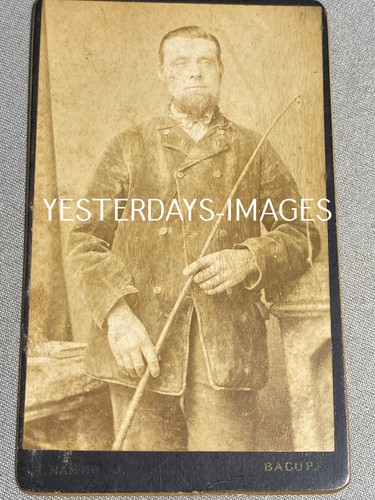 Cdv card man holding horse - cdv,