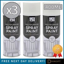 3 x WHITE MATT SPRAY PAINT 400ML 151 MATT FINISH MULTI PURPOSE FAST DRYING SPRAY