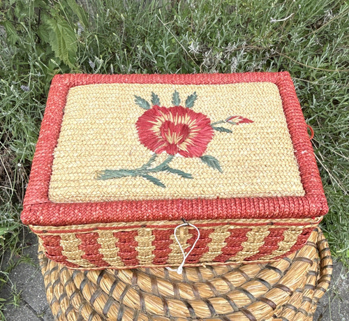Red beige wicker sewing - red,