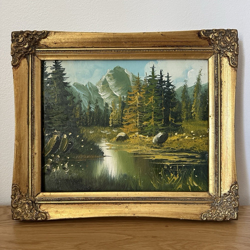 Vintage mountain landscape oil - vintage,