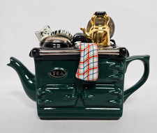 Ceramic Inspirations Aga Style One Cup Green Teapot with Kettle, Cat & Towel VGC